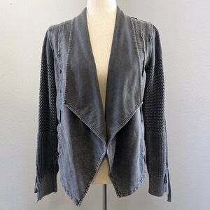 Lea & Nicole Charcoal Cotton Draped Cardigan Jacket w/ Knit Sleeves – Medium